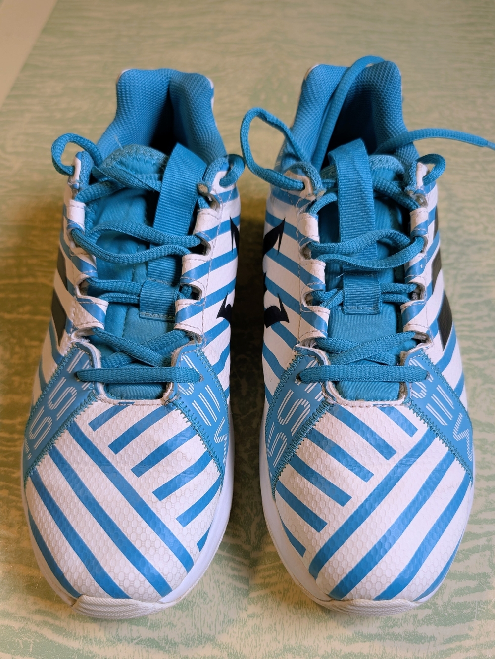 adidas Kids White and Blue Hex Grip Sneakers